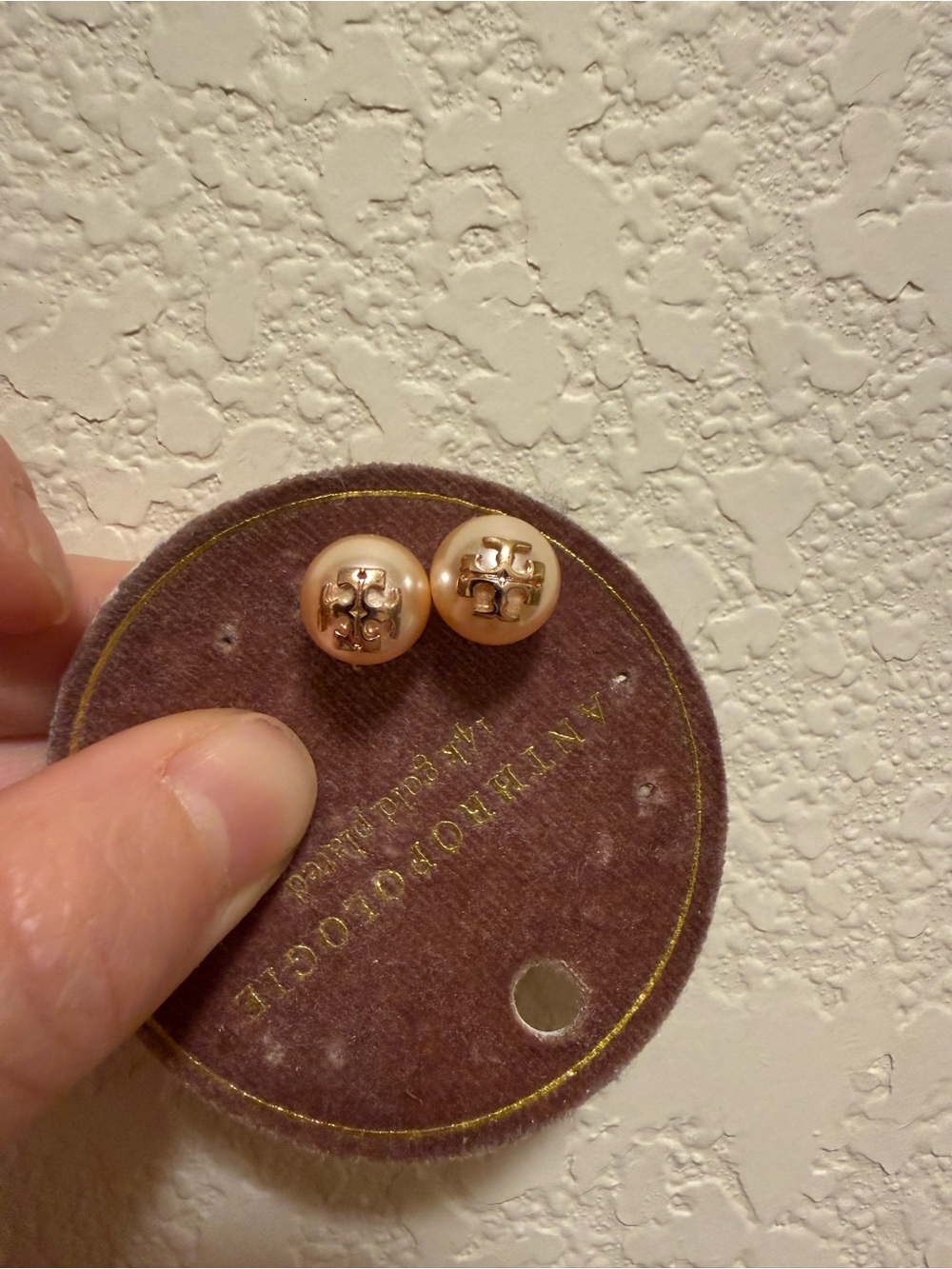 Tory Burch Gold Logo Pearl Stud Earrings in Blush Gold